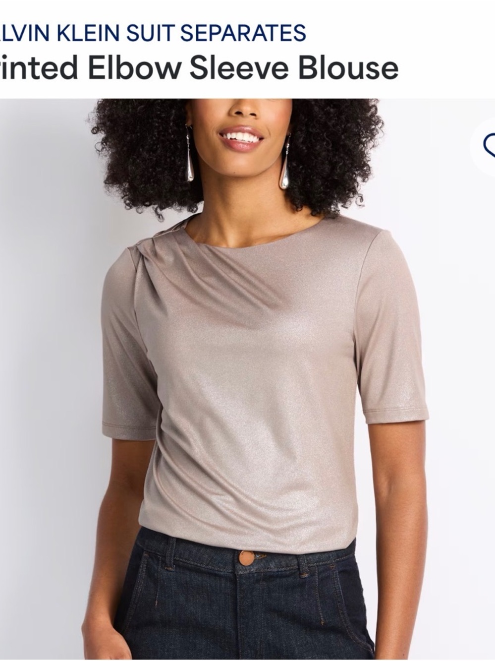 Calvin Klein Metallic Taupe Short-Sleeve Blouse